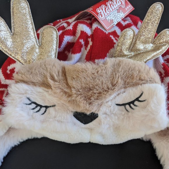 Kids Plush Christmas Reindeer Trapper Hat New - Picture 3 of 9